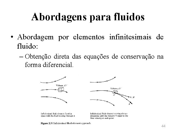 Abordagens para fluidos • Abordagem por elementos infinitesimais de fluido: – Obtenção direta das
