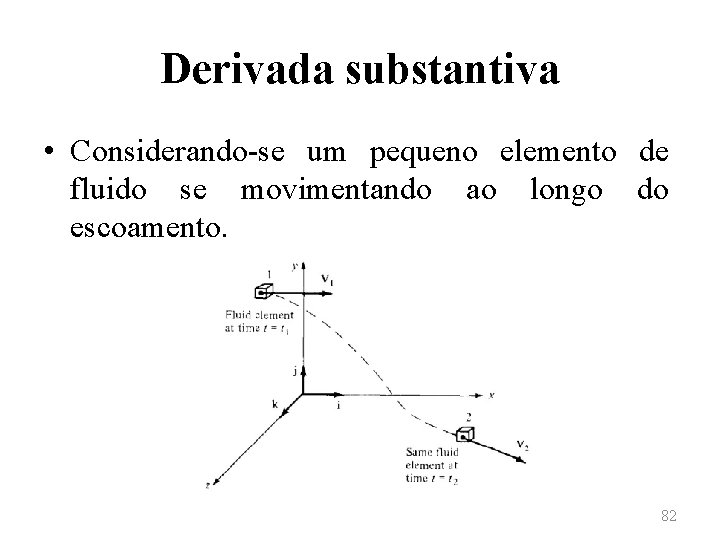 Derivada substantiva • Considerando-se um pequeno elemento de fluido se movimentando ao longo do