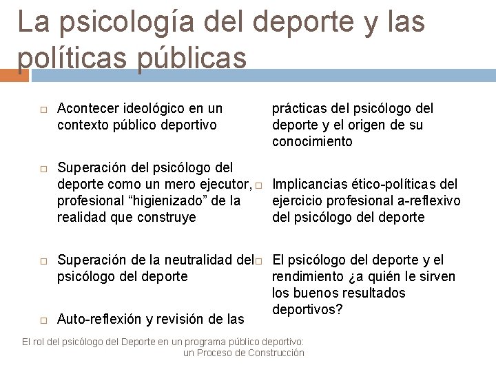 La psicología del deporte y las políticas públicas Acontecer ideológico en un contexto público