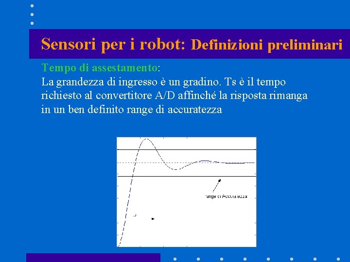 Sensori per i robot: Definizioni preliminari Tempo di assestamento: La grandezza di ingresso è Sensori per i robot: Definizioni preliminari Tempo di assestamento: La grandezza di ingresso è