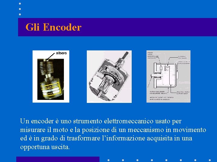 Gli Encoder Un encoder è uno strumento elettromeccanico usato per misurare il moto e Gli Encoder Un encoder è uno strumento elettromeccanico usato per misurare il moto e