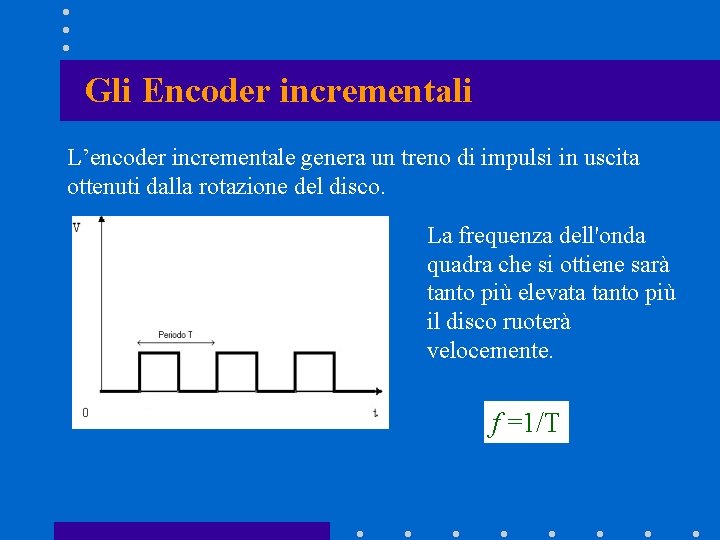 Gli Encoder incrementali L’encoder incrementale genera un treno di impulsi in uscita ottenuti dalla Gli Encoder incrementali L’encoder incrementale genera un treno di impulsi in uscita ottenuti dalla