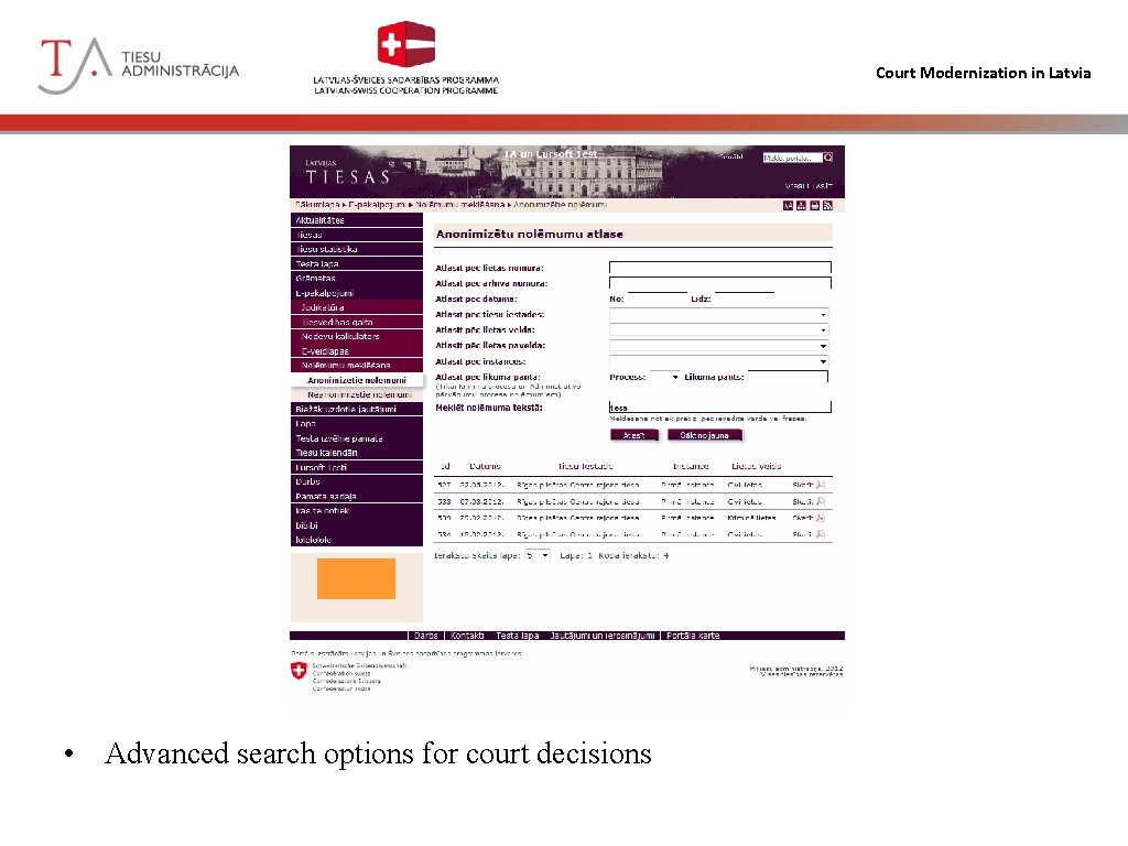 Court Modernization in Latvia • Advanced search options for court decisions 