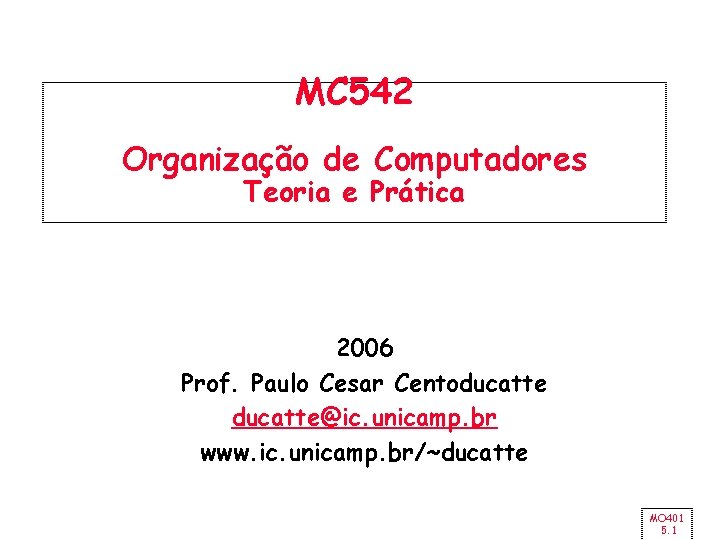 MC 542 Organização de Computadores Teoria e Prática 2006 Prof. Paulo Cesar Centoducatte@ic. unicamp.