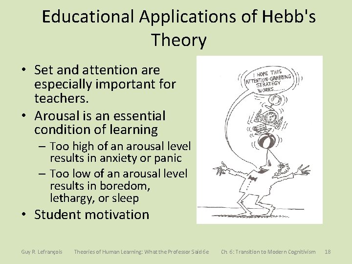 Educational Applications of Hebb's Theory • Set and attention are especially important for teachers.