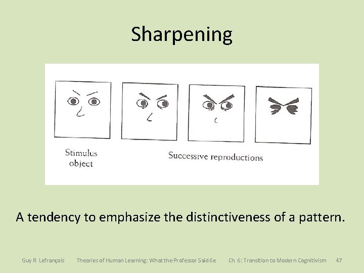 Sharpening A tendency to emphasize the distinctiveness of a pattern. Guy R. Lefrançois Theories