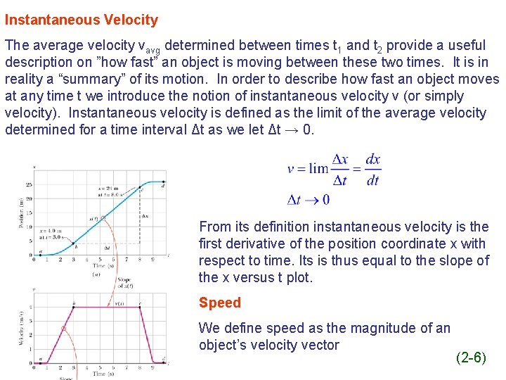 Instantaneous Velocity The average velocity vavg determined between times t 1 and t 2