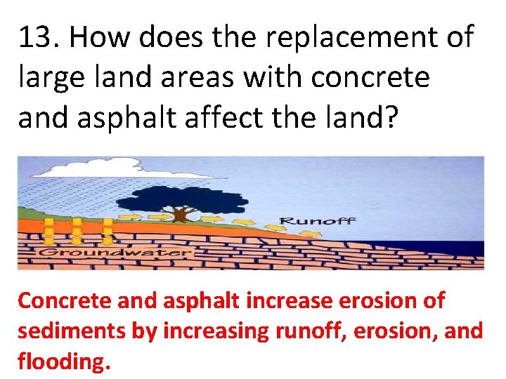 13. How does the replacement of large land areas with concrete and asphalt affect
