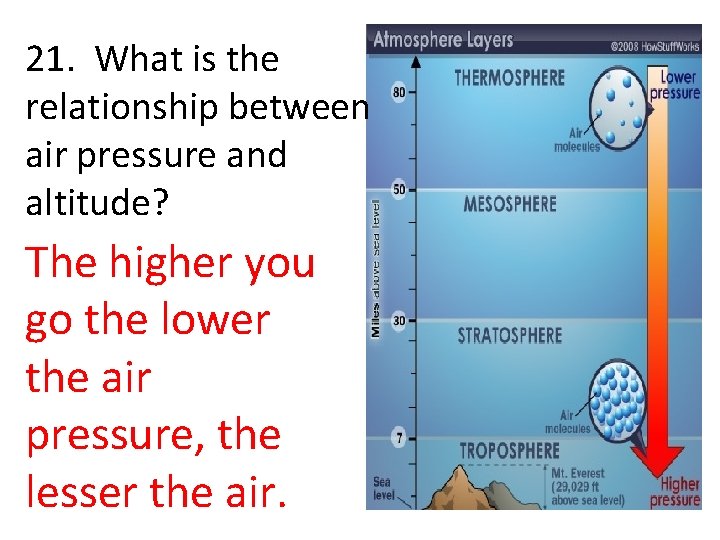 21. What is the relationship between air pressure and altitude? The higher you go