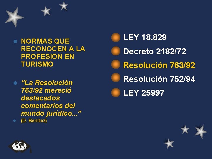 l l l NORMAS QUE RECONOCEN A LA PROFESION EN TURISMO “La Resolución 763/92 l l l NORMAS QUE RECONOCEN A LA PROFESION EN TURISMO “La Resolución 763/92