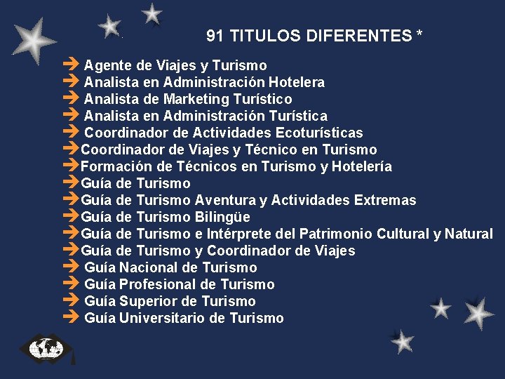 91 TITULOS DIFERENTES * è Agente de Viajes y Turismo è Analista en Administración 91 TITULOS DIFERENTES * è Agente de Viajes y Turismo è Analista en Administración