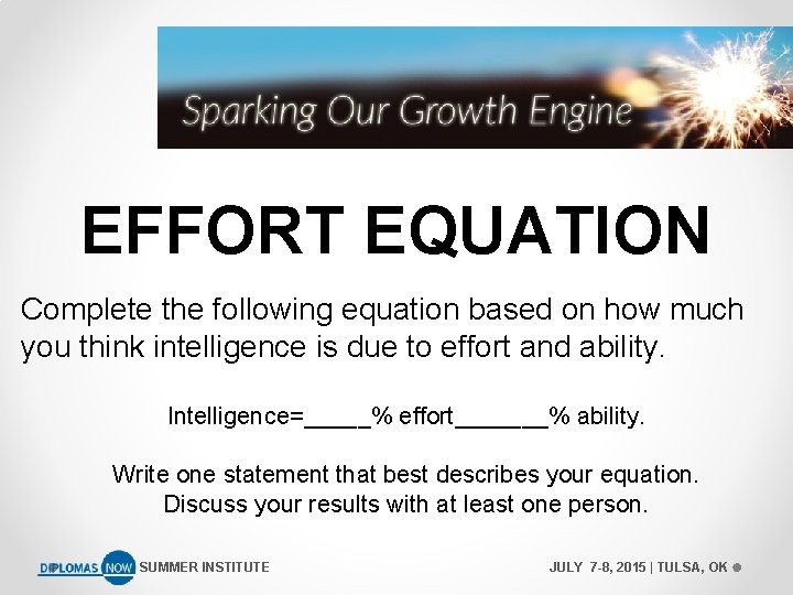 EFFORT EQUATION Complete the following equation based on how much you think intelligence is