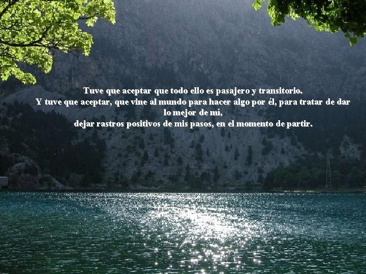 Tuve que aceptar que todo ello es pasajero y transitorio. Y tuve que aceptar, Tuve que aceptar que todo ello es pasajero y transitorio. Y tuve que aceptar,