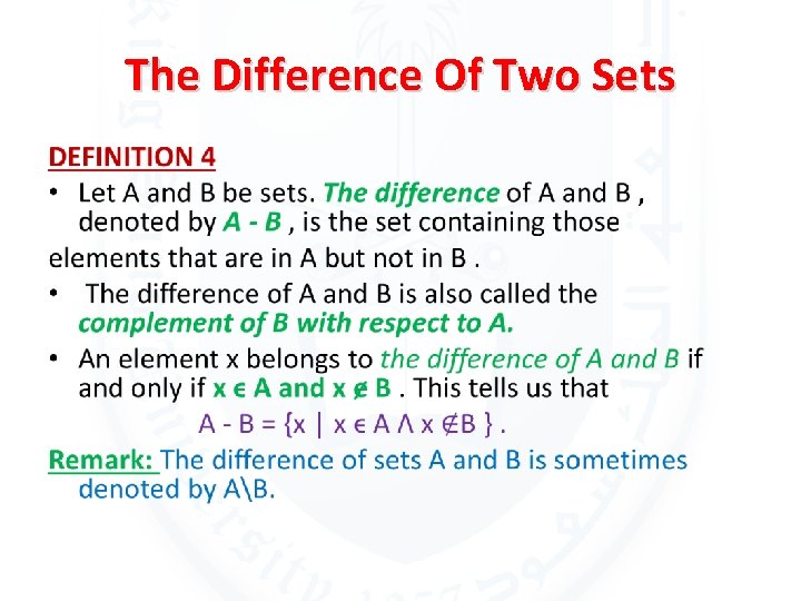 The Difference Of Two Sets • 