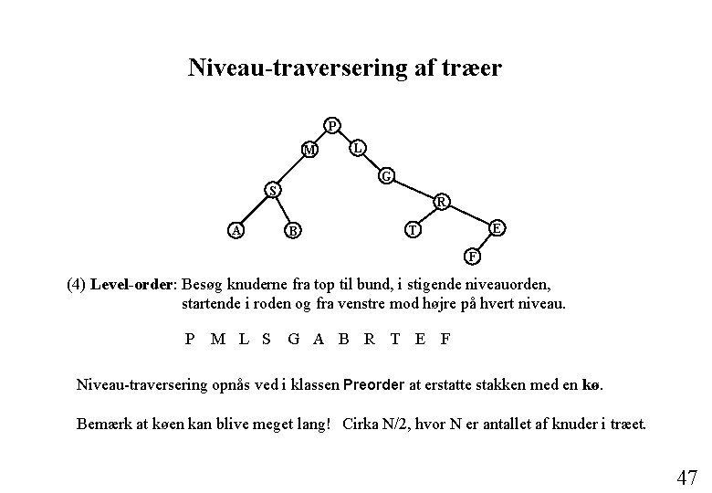 Niveau-traversering af træer P M L G S A R B E T F