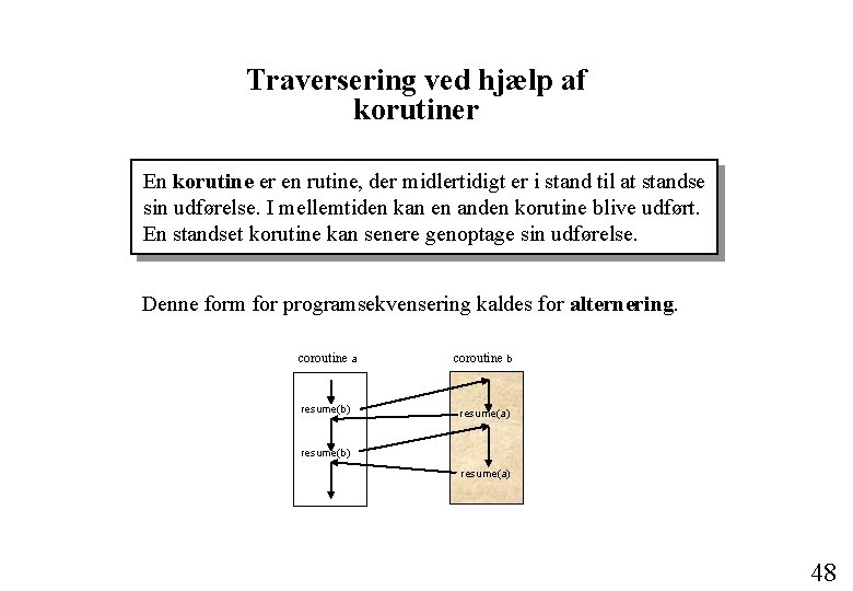 Traversering ved hjælp af korutiner En korutine er en rutine, der midlertidigt er i