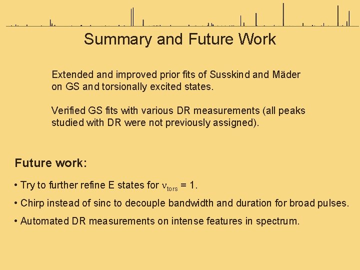 Summary and Future Work Extended and improved prior fits of Susskind and Mäder on
