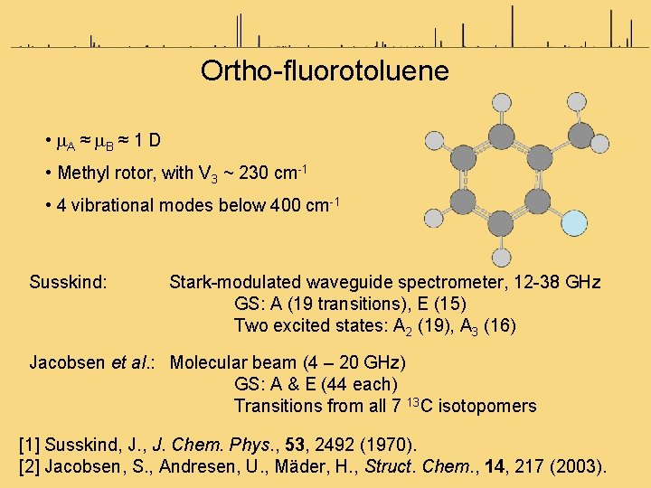 Ortho-fluorotoluene • m. A ≈ m. B ≈ 1 D • Methyl rotor, with