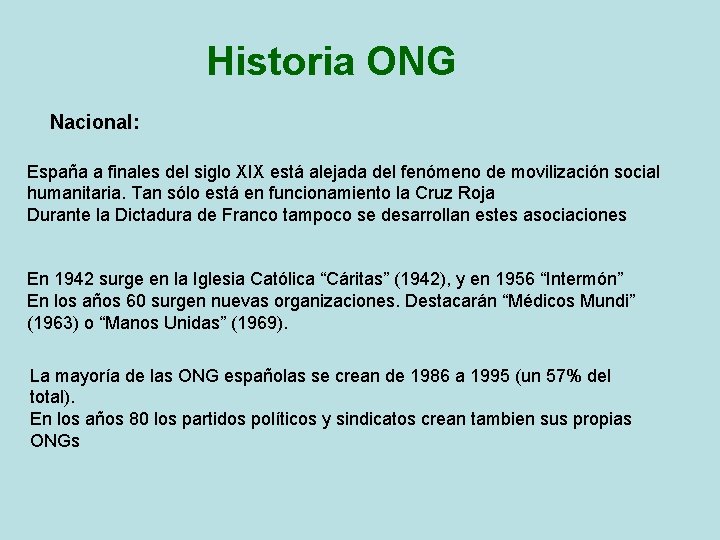 Historia ONG Nacional: España a finales del siglo XIX está alejada del fenómeno de