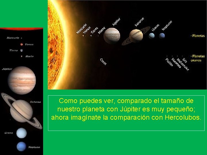 Como puedes ver, comparado el tamaño de nuestro planeta con Júpiter es muy pequeño; Como puedes ver, comparado el tamaño de nuestro planeta con Júpiter es muy pequeño;