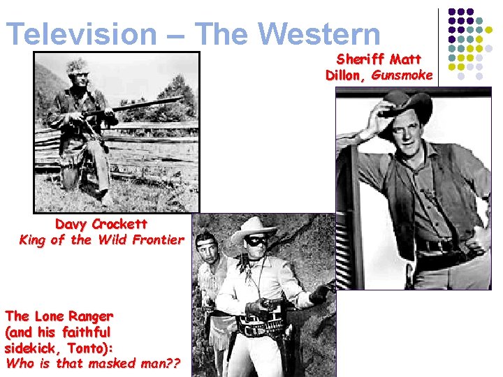 Television – The Western Sheriff Matt Dillon, Gunsmoke Davy Crockett King of the Wild