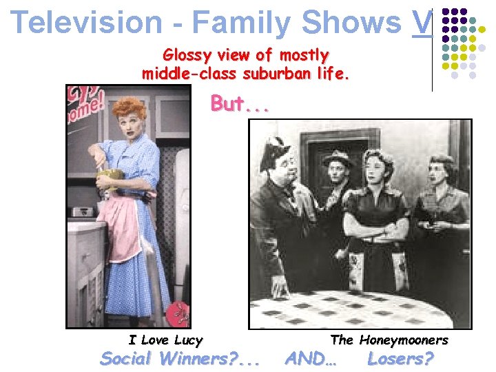 Television - Family Shows V Glossy view of mostly middle-class suburban life. But. .