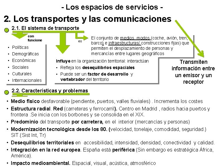 - Los espacios de servicios - 2. Los transportes y las comunicaciones 2. 1. - Los espacios de servicios - 2. Los transportes y las comunicaciones 2. 1.
