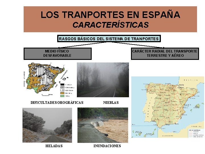 LOS TRANPORTES EN ESPAÑA CARACTERÍSTICAS RASGOS BÁSICOS DEL SISTEMA DE TRANPORTES MEDIO FÍSICO DESFAVORABLE LOS TRANPORTES EN ESPAÑA CARACTERÍSTICAS RASGOS BÁSICOS DEL SISTEMA DE TRANPORTES MEDIO FÍSICO DESFAVORABLE