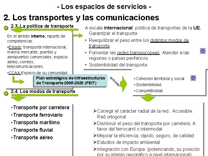 - Los espacios de servicios - 2. Los transportes y las comunicaciones 2. 3. - Los espacios de servicios - 2. Los transportes y las comunicaciones 2. 3.