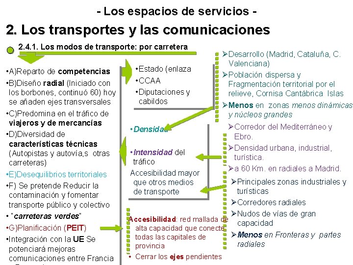 - Los espacios de servicios - 2. Los transportes y las comunicaciones 2. 4. - Los espacios de servicios - 2. Los transportes y las comunicaciones 2. 4.
