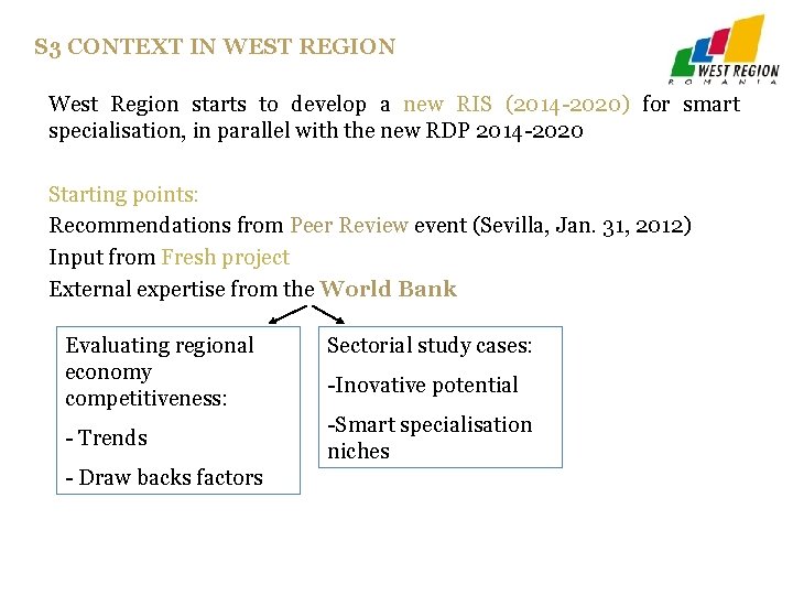 S 3 CONTEXT IN WEST REGION West Region starts to develop a new RIS S 3 CONTEXT IN WEST REGION West Region starts to develop a new RIS