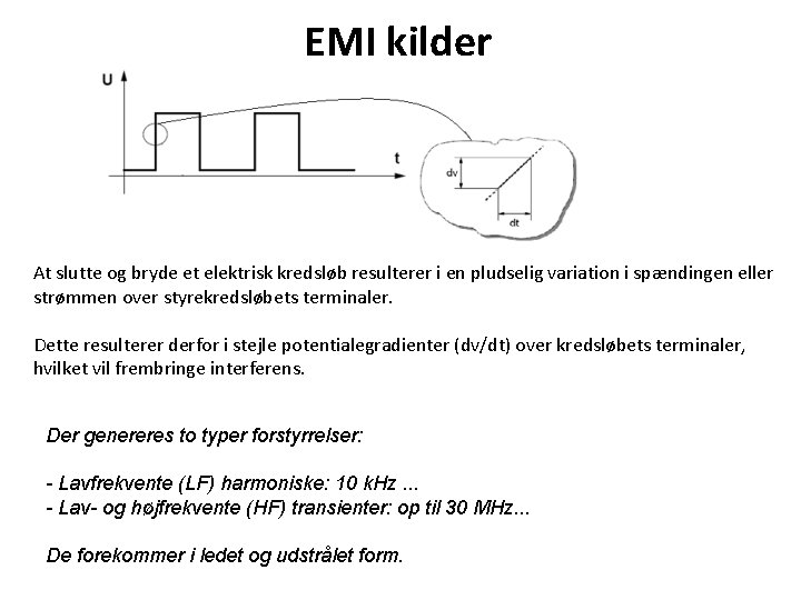 EMI kilder At slutte og bryde et elektrisk kredsløb resulterer i en pludselig variation