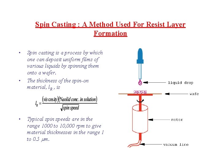 Spin Casting : A Method Used For Resist Layer Formation • • • Spin