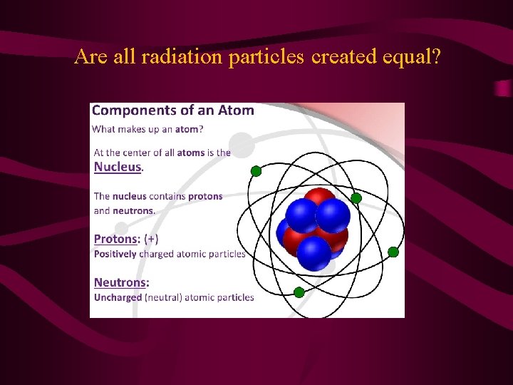 Are all radiation particles created equal? 