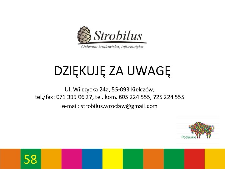 DZIĘKUJĘ ZA UWAGĘ Ul. Wilczycka 24 a, 55 -093 Kiełczów, tel. /fax: 071 399 DZIĘKUJĘ ZA UWAGĘ Ul. Wilczycka 24 a, 55 -093 Kiełczów, tel. /fax: 071 399