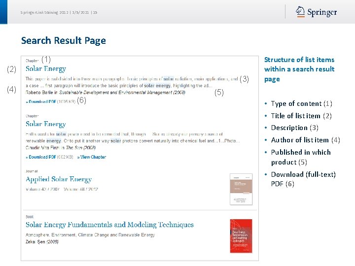 Springer. Link training 2012 | 3/5/2021 | 15 Search Result Page (1) (2) (3)