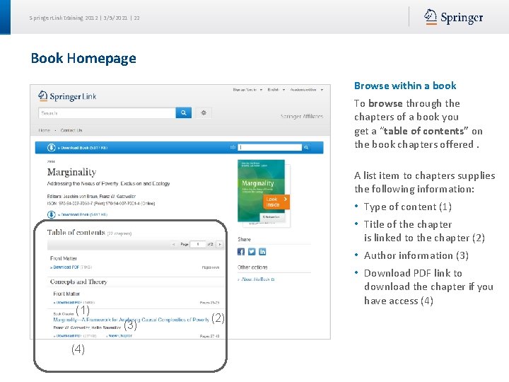Springer. Link training 2012 | 3/5/2021 | 22 Book Homepage Browse within a book