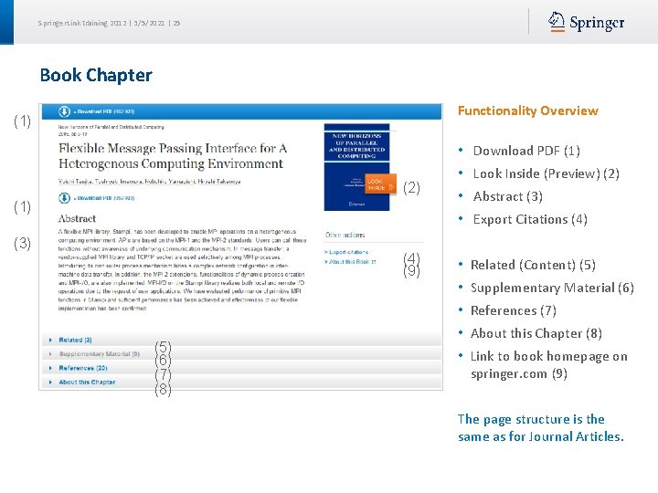 Springer. Link training 2012 | 3/5/2021 | 25 Book Chapter Functionality Overview (1) •