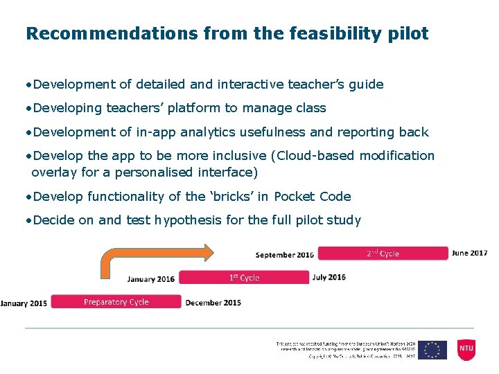 Recommendations from the feasibility pilot • Development of detailed and interactive teacher’s guide •