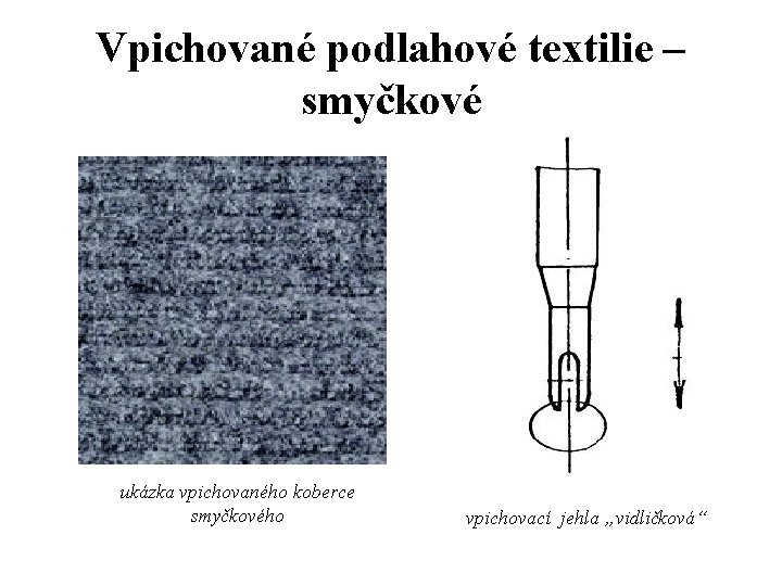 Vpichované podlahové textilie – smyčkové ukázka vpichovaného koberce smyčkového vpichovací jehla „vidličková“ 