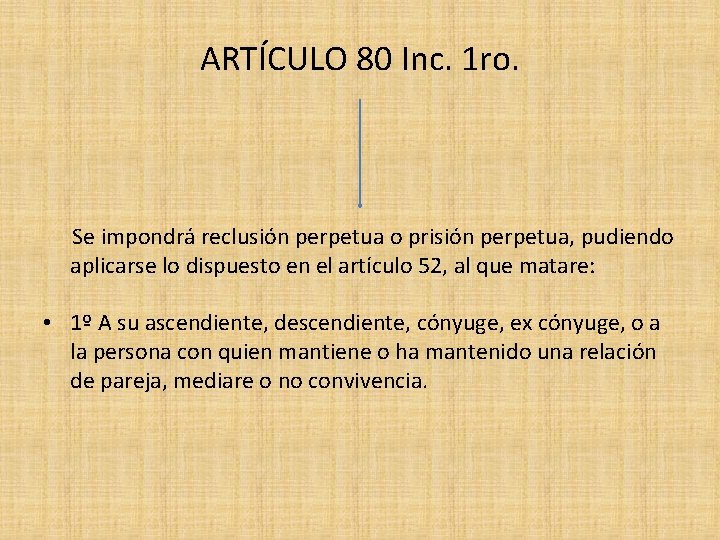 ARTÍCULO 80 Inc. 1 ro. Se impondrá reclusión perpetua o prisión perpetua, pudiendo aplicarse