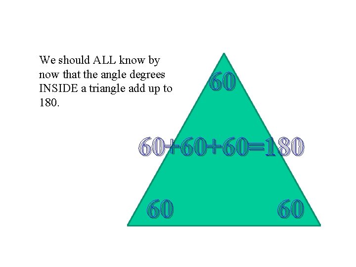 We should ALL know by now that the angle degrees INSIDE a triangle add We should ALL know by now that the angle degrees INSIDE a triangle add