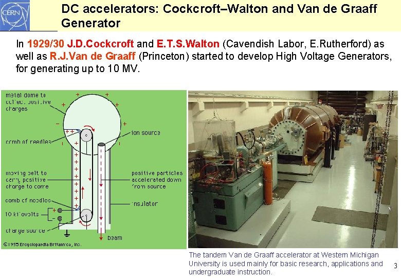 DC accelerators: Cockcroft–Walton and Van de Graaff Generator In 1929/30 J. D. Cockcroft and