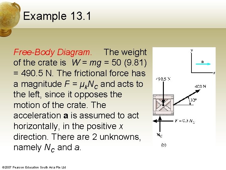 Example 13. 1 Free-Body Diagram. The weight of the crate is W = mg