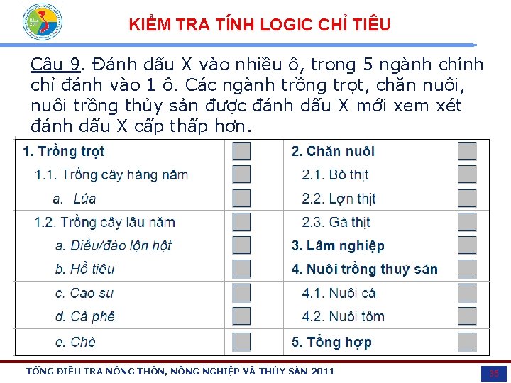 KIỂM TRA TÍNH LOGIC CHỈ TIÊU Câu 9. Đánh dấu X vào nhiều ô,