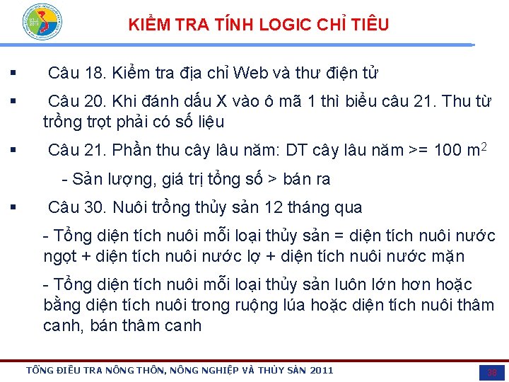 KIỂM TRA TÍNH LOGIC CHỈ TIÊU Câu 18. Kiểm tra địa chỉ Web và