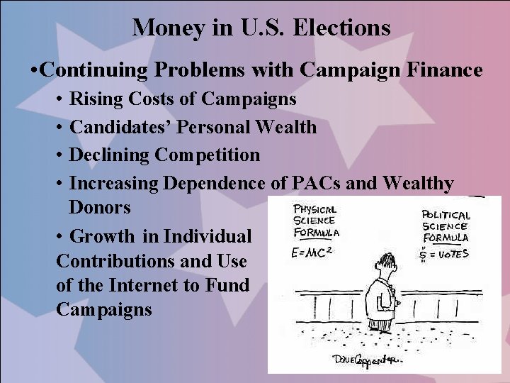 Money in U. S. Elections • Continuing Problems with Campaign Finance • Rising Costs