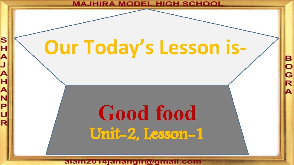 Our Today’s Lesson is. Good food Unit-2, Lesson-1 