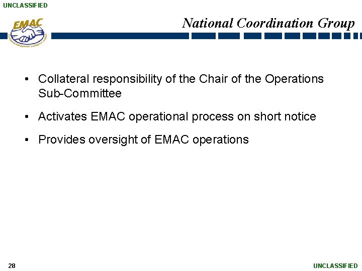 UNCLASSIFIED National Coordination Group • Collateral responsibility of the Chair of the Operations Sub-Committee