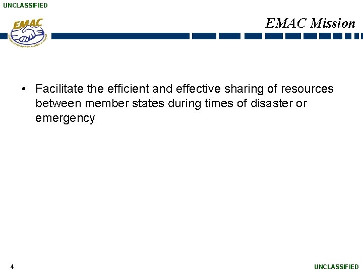 UNCLASSIFIED EMAC Mission • Facilitate the efficient and effective sharing of resources between member